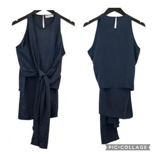 ÁERON Women’s Navy Blue Cupro Silk Tied Front Sleeveless Top